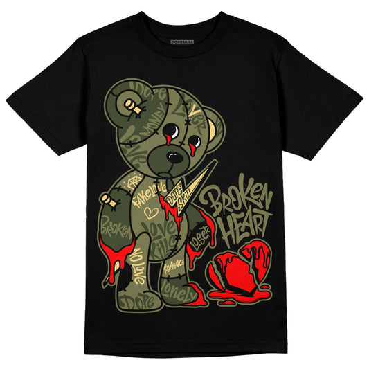 Jordan 4 Retro SE Craft Medium Olive DopeSkill T-Shirt Broken Heart Graphic Streetwear - Black