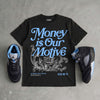 Black University Blue 5s DopeSkill T-Shirt Money Is Our Motive Typo Graphic