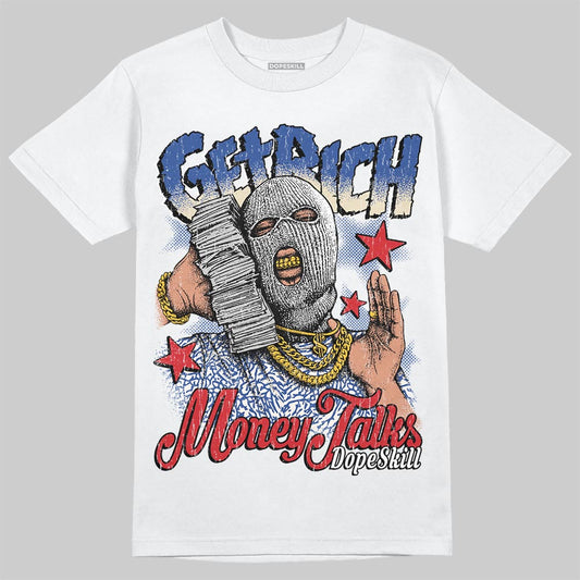 Jordan Spizike Low “Storm Blue” DopeSkill T-Shirt Get Rich Graphic Streetwear - White
