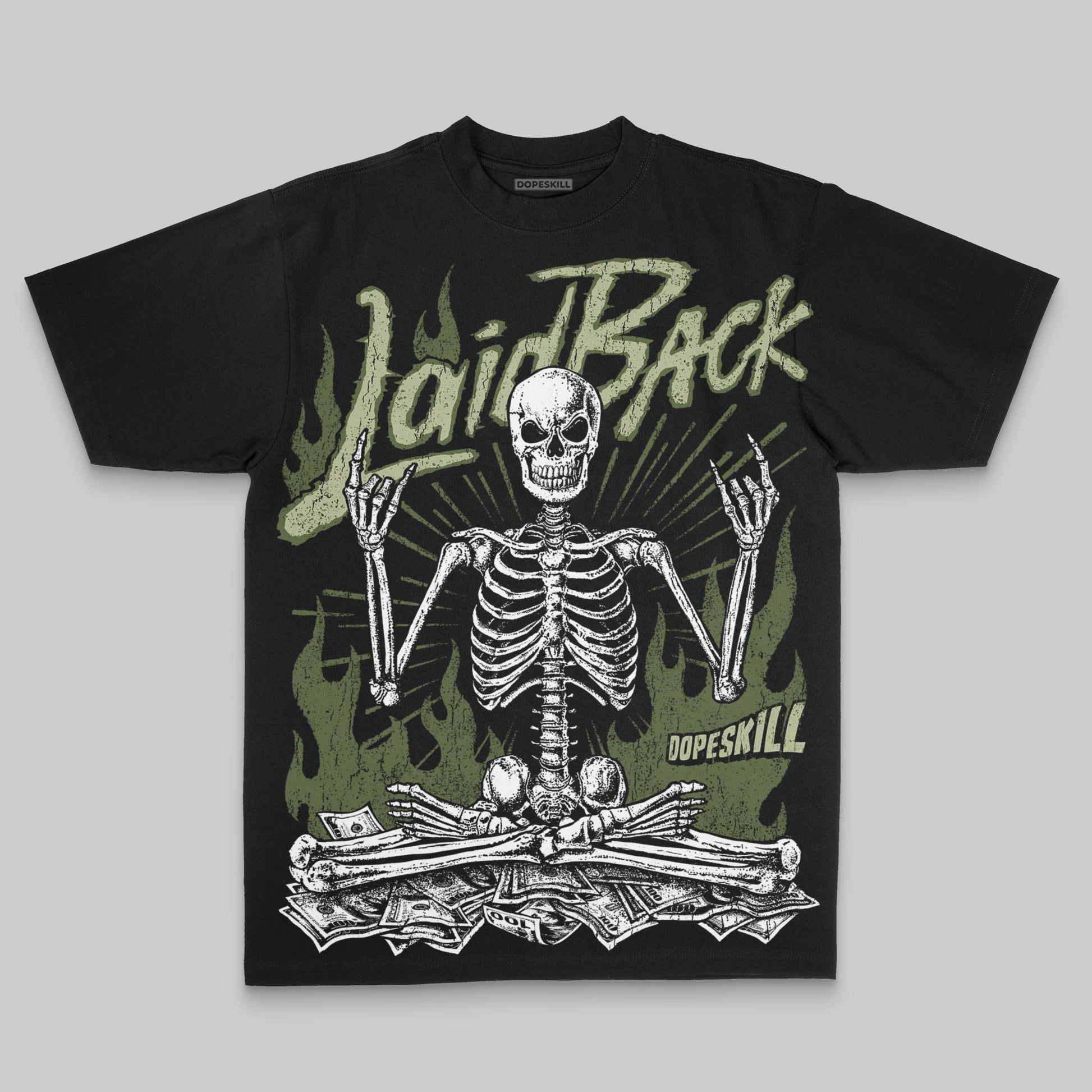 Olive Oversize Print Laid Back DopeSkill Graphic Premium T-shirt Streetwear - black