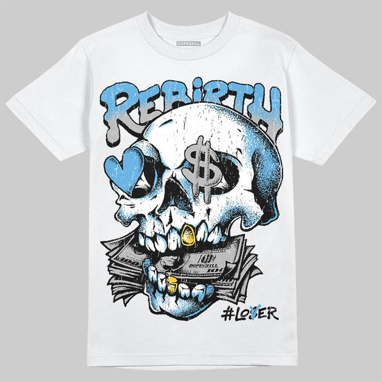 Jordan 14 Retro Black and University Blue DopeSkill T-Shirt Rebirth Graphic Streetwear - White 