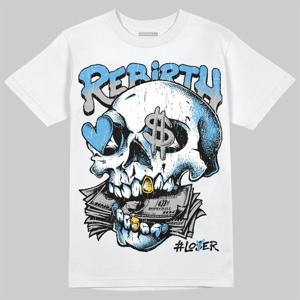 Jordan 14 Retro Black and University Blue DopeSkill T-Shirt Rebirth Graphic Streetwear - White 