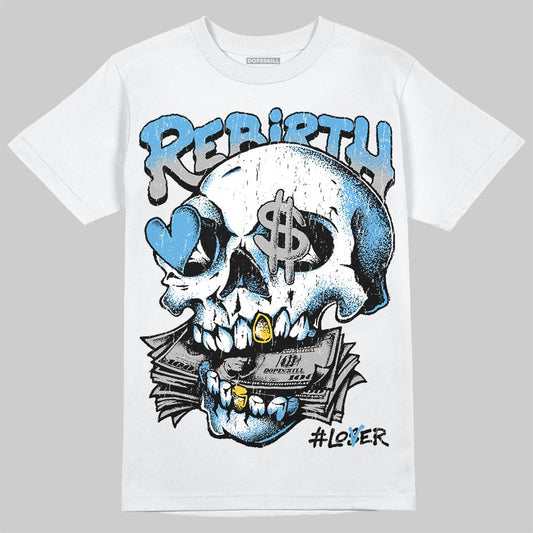 Jordan 14 Retro Black and University Blue DopeSkill T-Shirt Rebirth Graphic Streetwear - White 