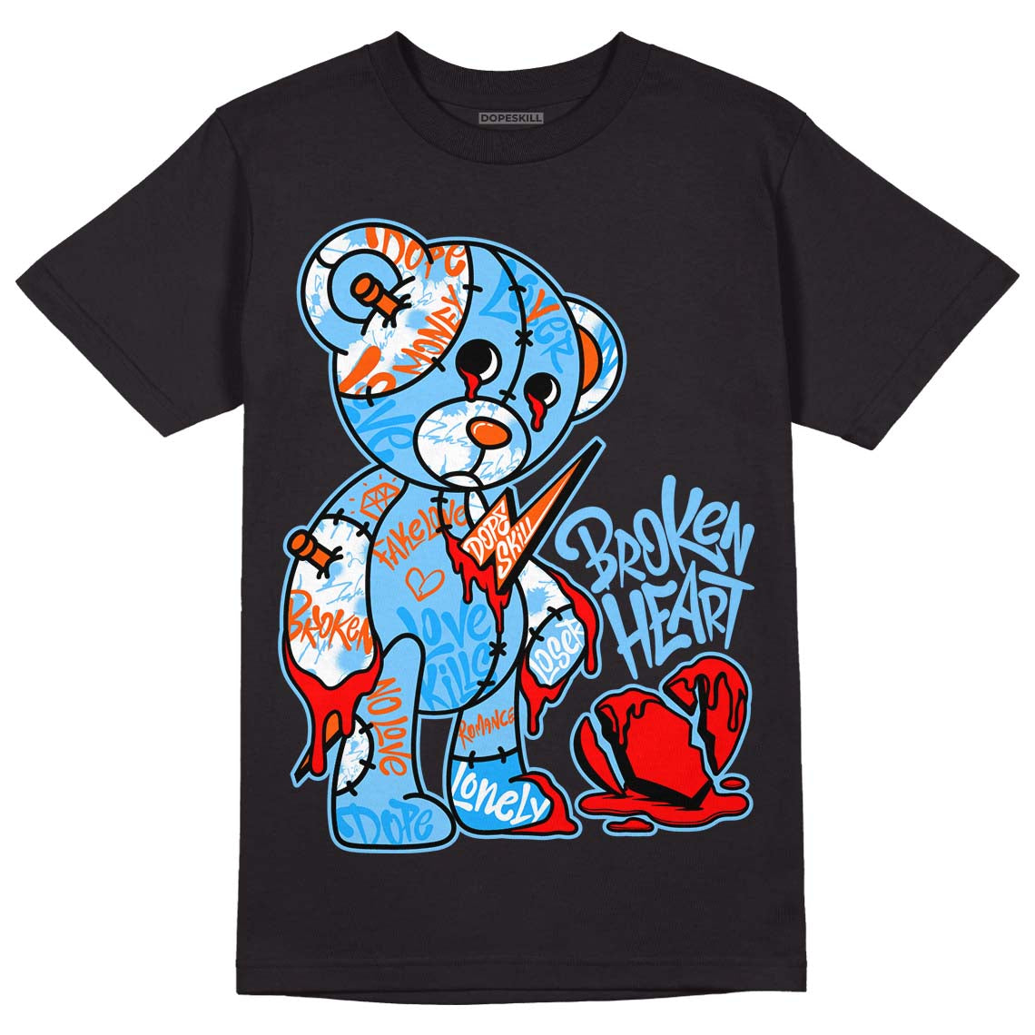 Dunk Low Futura University Blue DopeSkill T-Shirt Broken Heart Graphic Streetwear - Black