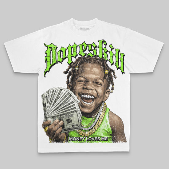 Neon Green Oversize Print Money Loves Me DopeSkill Graphic Premium T-shirt Streetwear - White