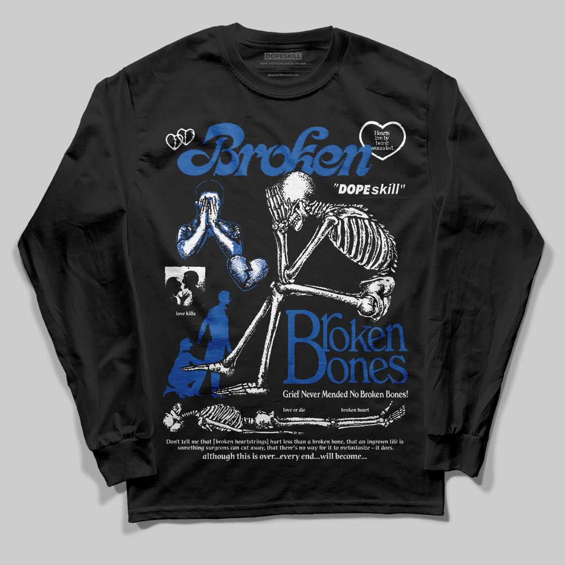 Jordan 12 “Blueberry” DopeSkill Long Sleeve T-Shirt Broken Bones Graphic Streetwear - Black