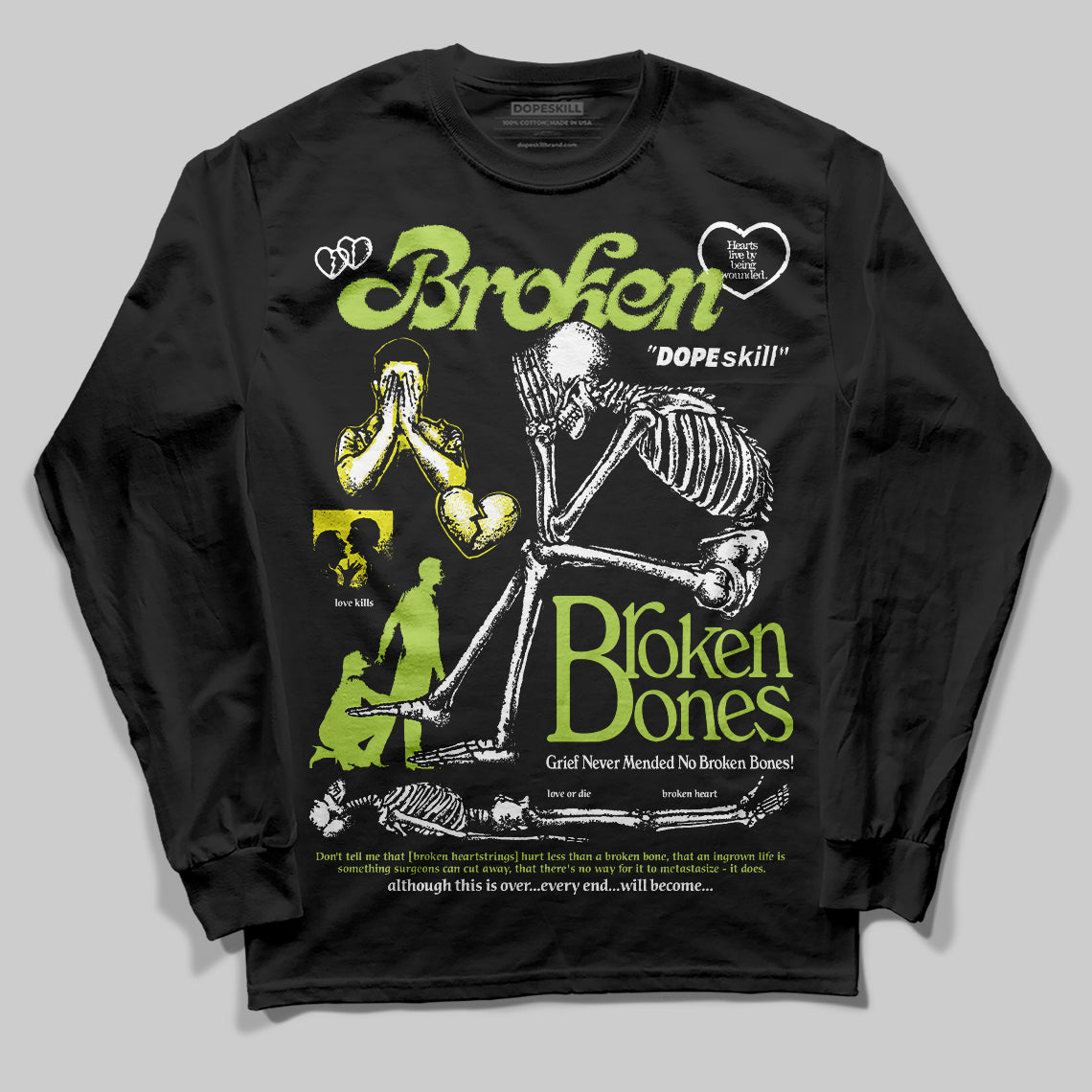 Jordan 13 Retro Bright Cactus DopeSkill Long Sleeve T-Shirt Broken Bones Graphic Streetwear - Black