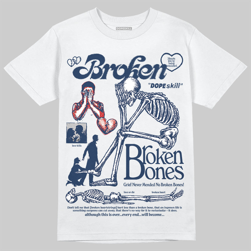 Jordan 4 SB “Summit White/Navy” DopeSkill T-Shirt Broken Bones Graphic Streetwear - White