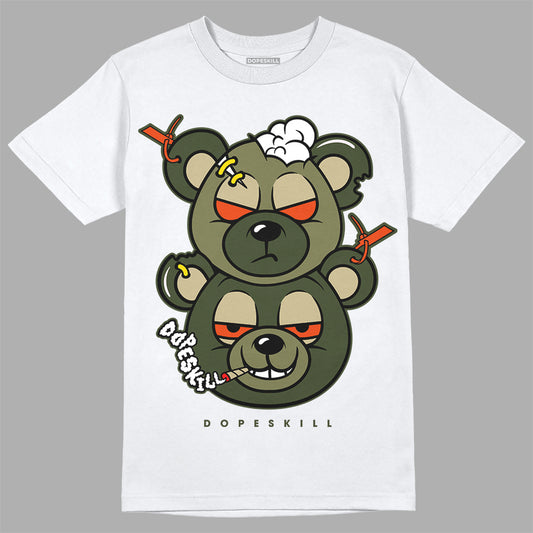 Olive Sneakers DopeSkill T-Shirt New Double Bear Graphic Streetwear - White