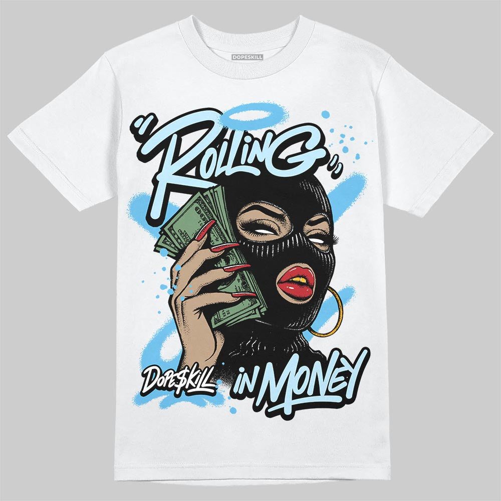Jordan 11 Retro Legend Blue DopeSkill T-Shirt Rolling in Money Graphic Streetwear - White 