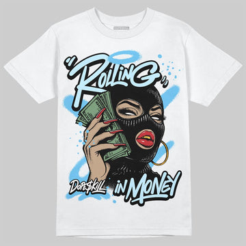 Jordan 11 Retro Legend Blue DopeSkill T-Shirt Rolling in Money Graphic Streetwear - White 
