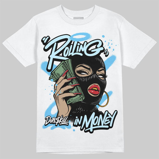 Jordan 11 Retro Legend Blue DopeSkill T-Shirt Rolling in Money Graphic Streetwear - White 