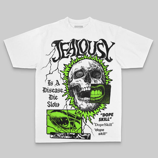 Neon Green Oversize Print Jealousy DopeSkill Graphic T-shirt Streetwear - White
