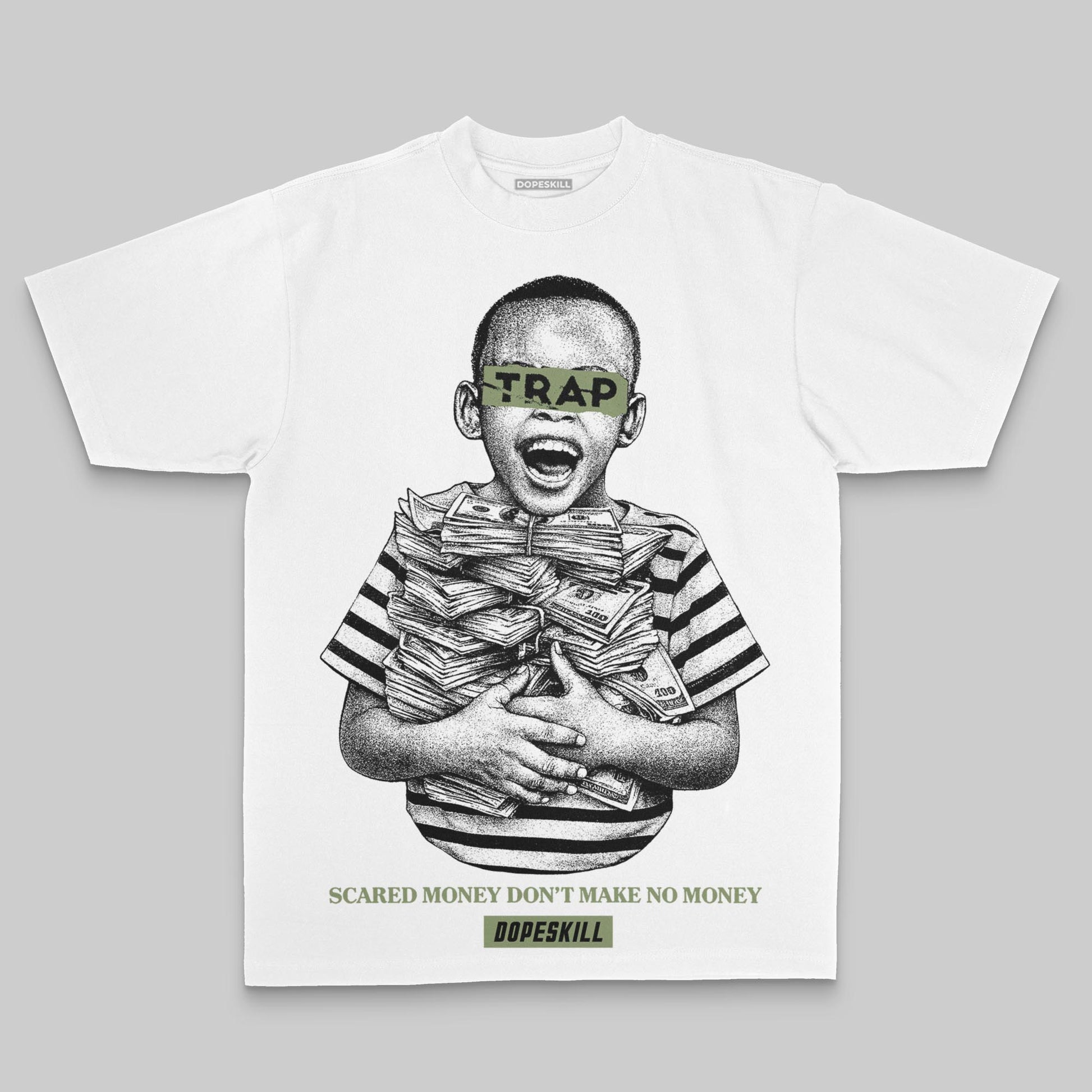 Olive Oversize Print Scared Money Don't Make No Money DopeSkill Graphic Premium T-shirt Streetwear - White