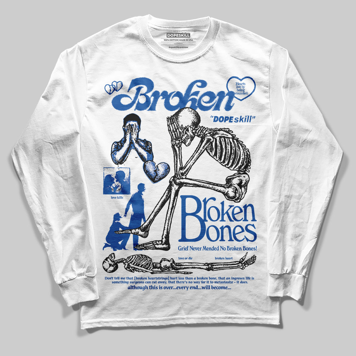 Jordan 12 “Blueberry” DopeSkill Long Sleeve T-Shirt Broken Bones Graphic Streetwear - White