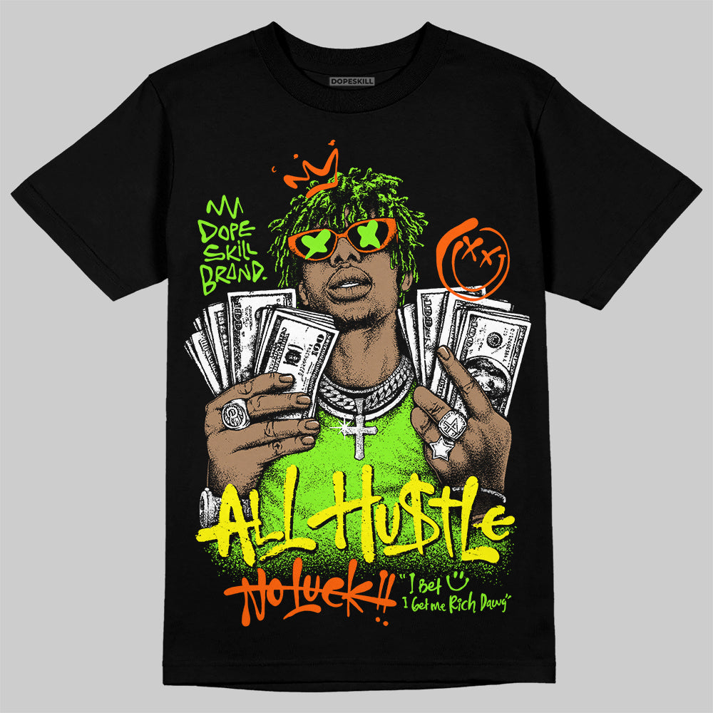 Neon Green Sneakers DopeSkill T-Shirt All Hustle No Luck Graphic Streetwear - Black