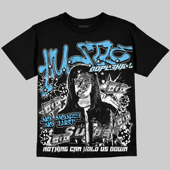 Jordan 11 Retro Legend Blue Oversize Print 'No Money No Lust' DopeSkill Graphic T-shirt Streetwear - Black