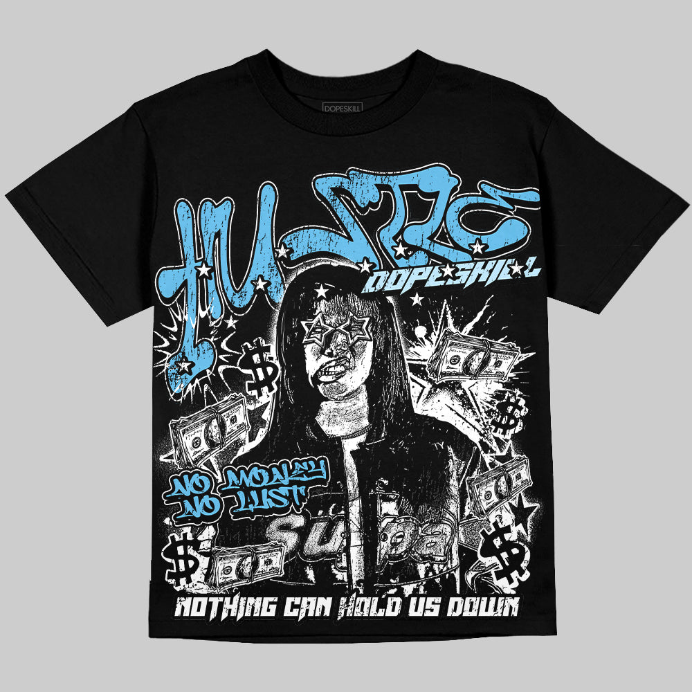 Jordan 11 Retro Legend Blue Oversize Print 'No Money No Lust' DopeSkill Graphic T-shirt Streetwear - Black