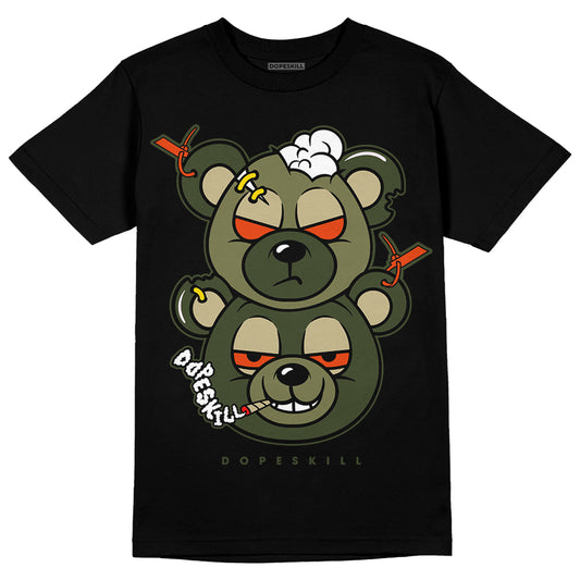 Olive Sneakers DopeSkill T-Shirt New Double Bear Graphic Streetwear - Black