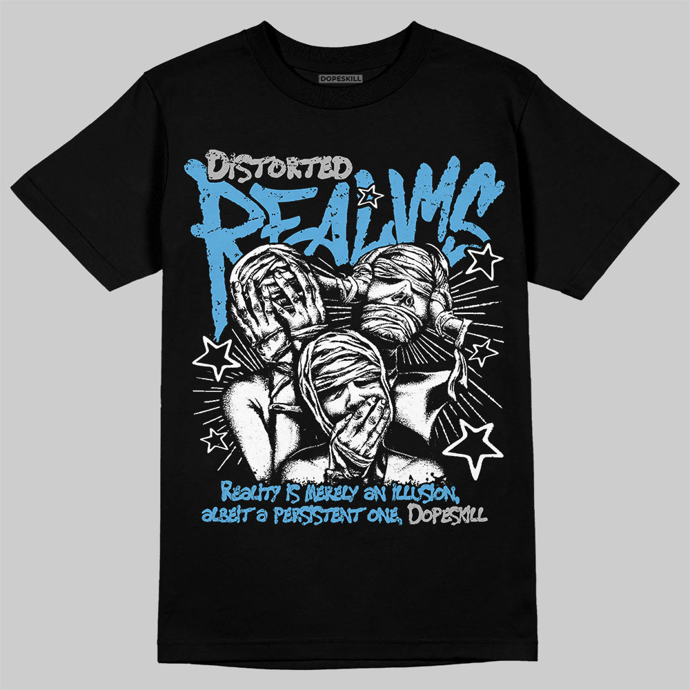 Jordan 14 Retro Black and University Blue DopeSkill T-Shirt Distorted Realms Graphic Streetwear - black