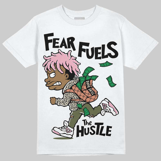 SB Dunk Low Pro x Arts-Rec Skateshop Rust Pink and Rough Green DopeSkill T-Shirt Fear Fuels The Hustle Graphic Streetwear - White