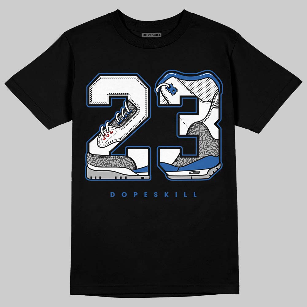 Jordan 3 "True Blue" DopeSkill T-Shirt 23 with 3s Pattern Graphic Streetwear - Black