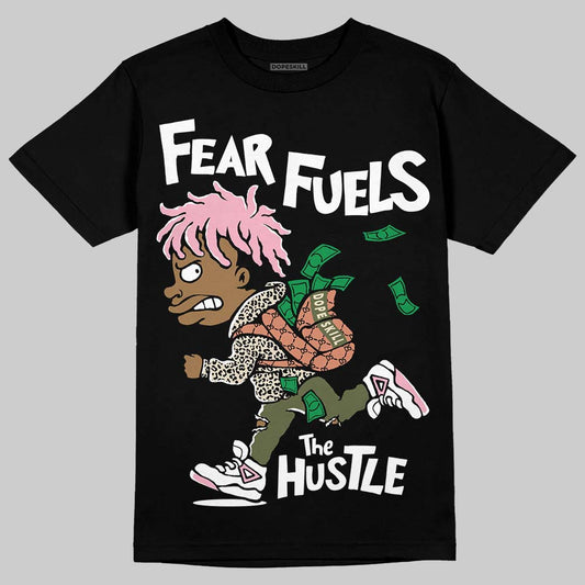SB Dunk Low Pro x Arts-Rec Skateshop Rust Pink and Rough Green DopeSkill T-Shirt Fear Fuels The Hustle Graphic Streetwear - Black