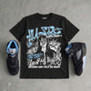 Black University Blue 5s DopeSkill Oversize Print T-Shirt No Money No Lust Graphic
