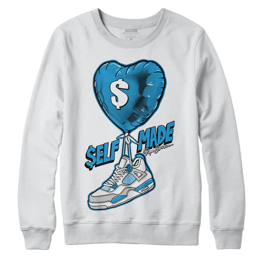 Jordan 4 Retro Military Blue DopeSkill Sweatshirt Self Made Graphic Streetwear - White 