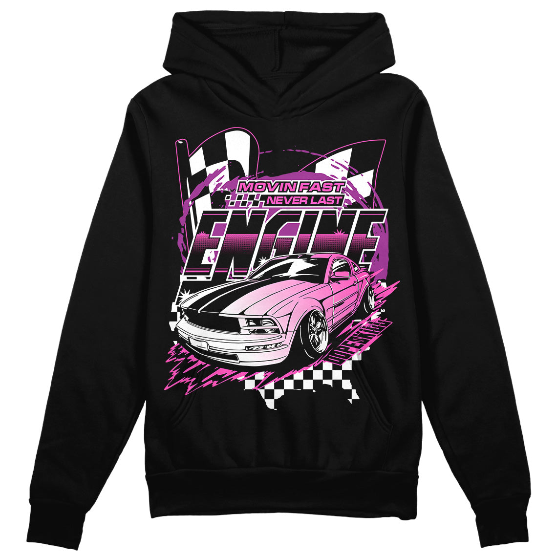 Jordan 4 GS “Hyper Violet” DopeSkill Hoodie Sweatshirt ENGINE Tshirt Graphic Streetwear - Black