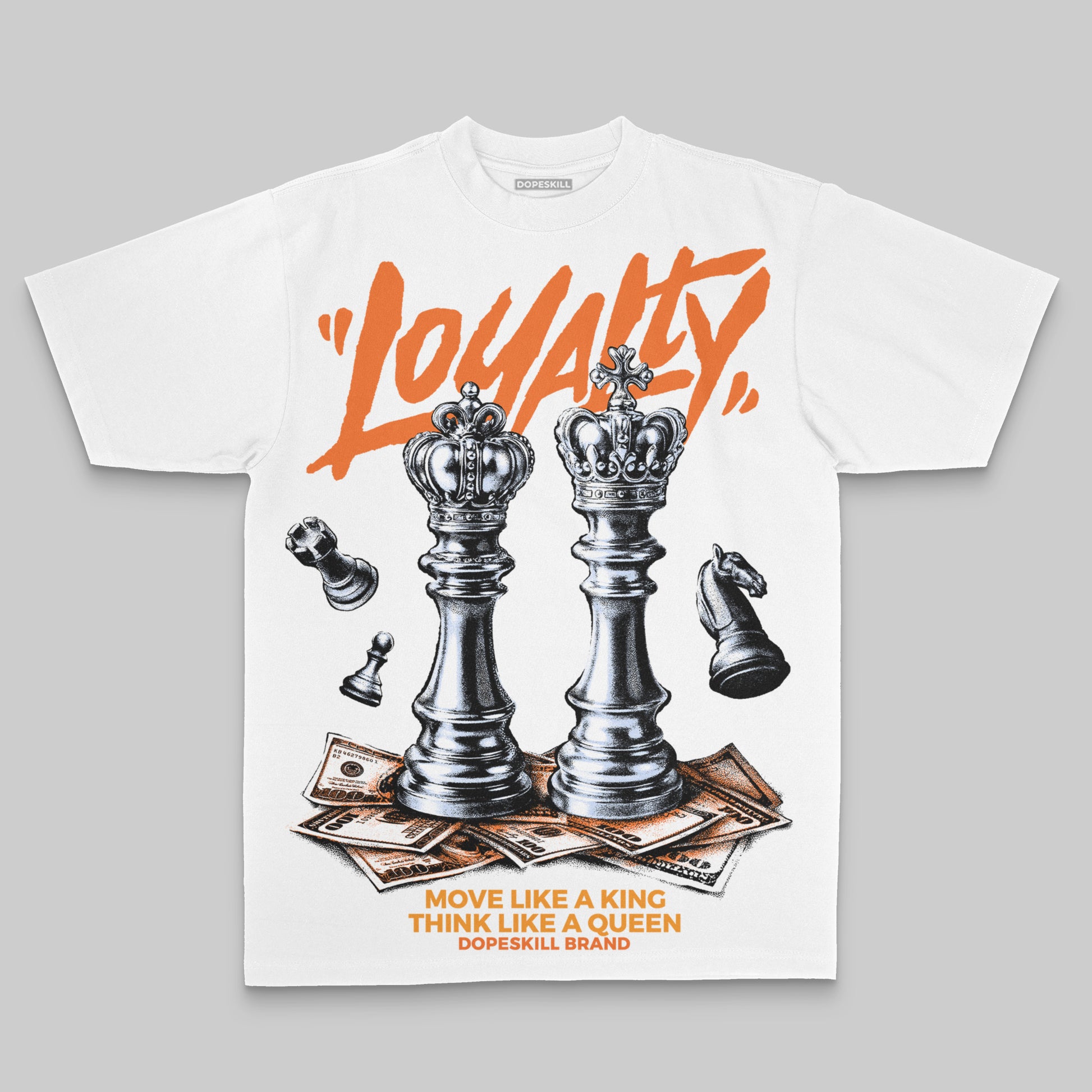 Orange Sneakers Oversize Print 'Loyalty' DopeSkill Graphic T-shirt Streetwear - White