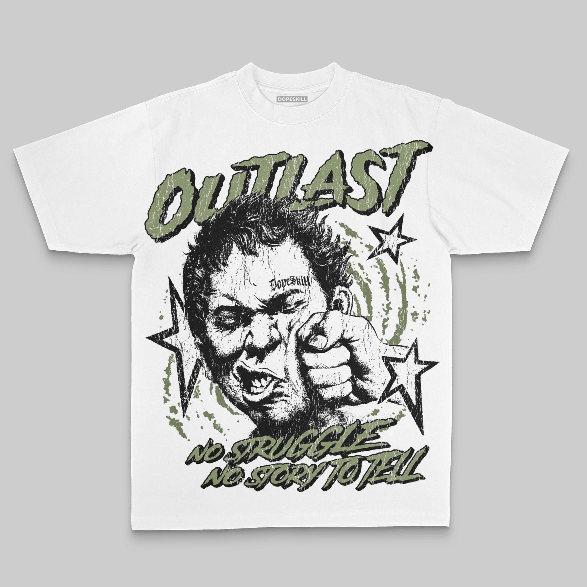 Olive Oversize Print Outlast DopeSkill Graphic T-shirt Streetwear - White