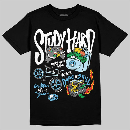 Jordan 11 Retro Legend Blue DopeSkill T-Shirt Study Hard Graphic Streetwear - Black