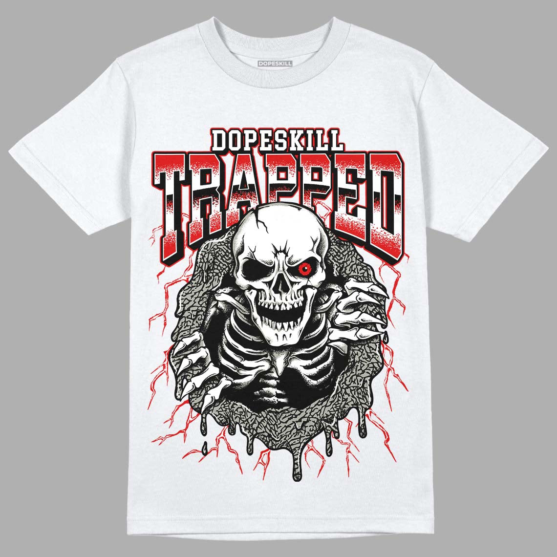 Jordan 3 Retro Fire Red DopeSkill T-Shirt Trapped Halloween Graphic Streetwear - White 