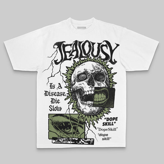 Olive Oversize Print Jealousy DopeSkill Graphic T-shirt Streetwear - White