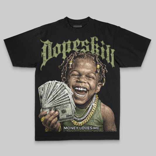 Olive Oversize Print Money Loves Me DopeSkill Graphic Premium T-shirt Streetwear - Black
