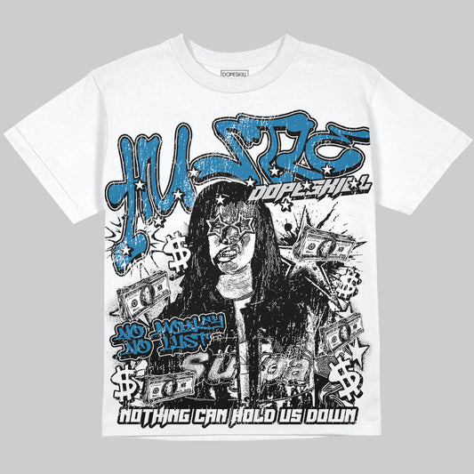 Jordan 4 Military Blue Oversize Print 'No Money No Lust' DopeSkill Graphic T-shirt Streetwear - White