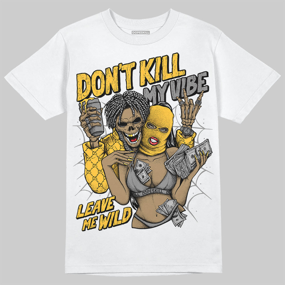 New Balance 9060 Varsity Gold (GS) DopeSkill T-Shirt Don't Kill My Vibe Graphic Streetwear - White