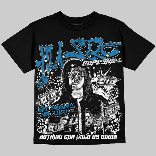 Jordan 4 Military Blue Oversize Print 'No Money No Lust' DopeSkill Graphic T-shirt Streetwear - Black