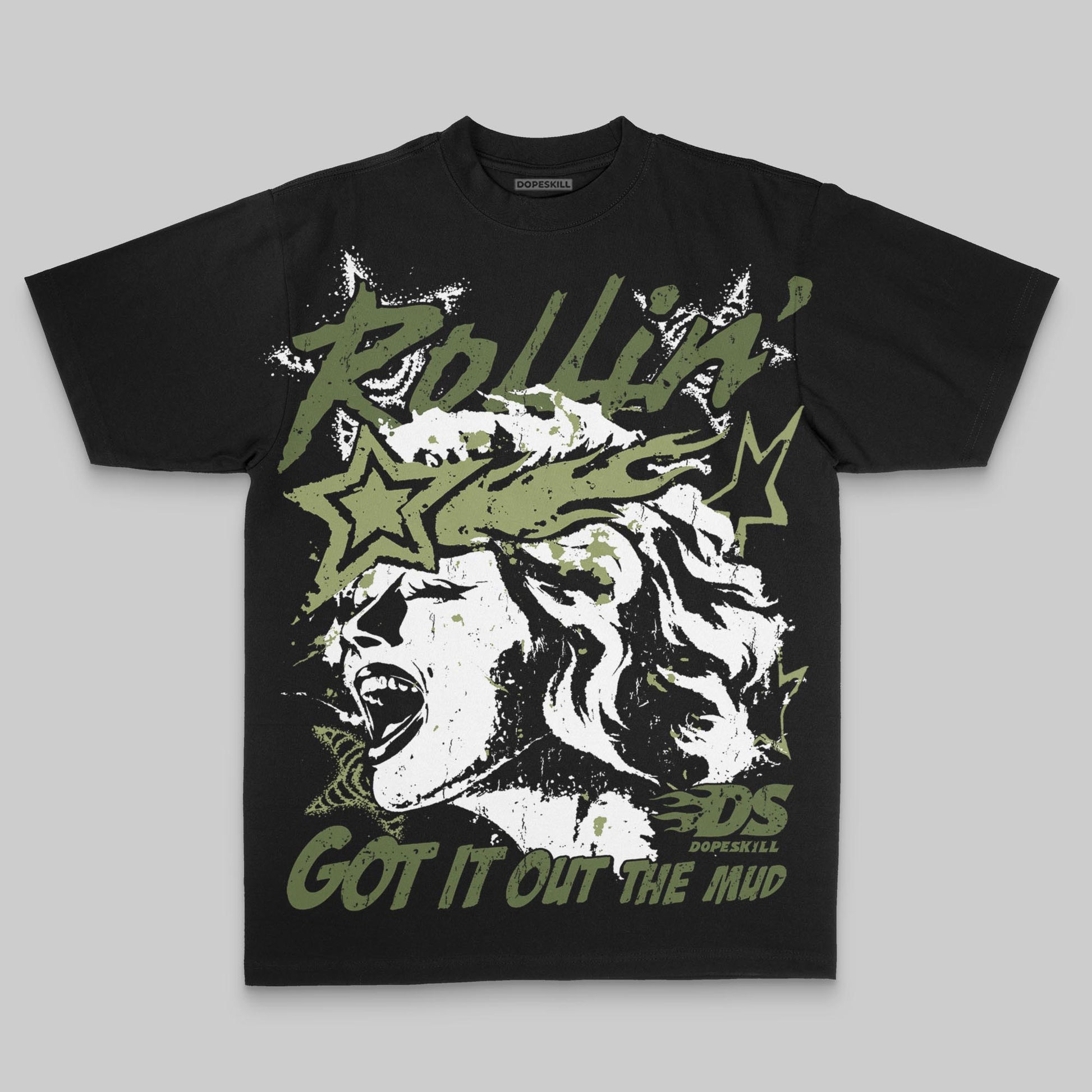 Olive Oversize Print Got It Out The Mud DopeSkill Graphic Premium T-shirt Streetwear - Black