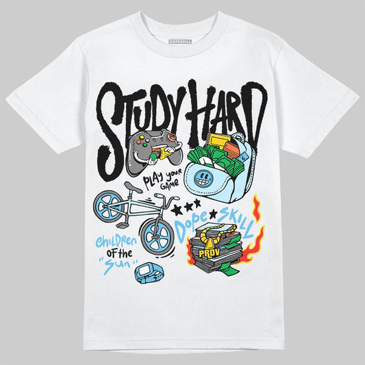 Jordan 11 Retro Legend Blue DopeSkill T-Shirt Study Hard Graphic Streetwear - White 
