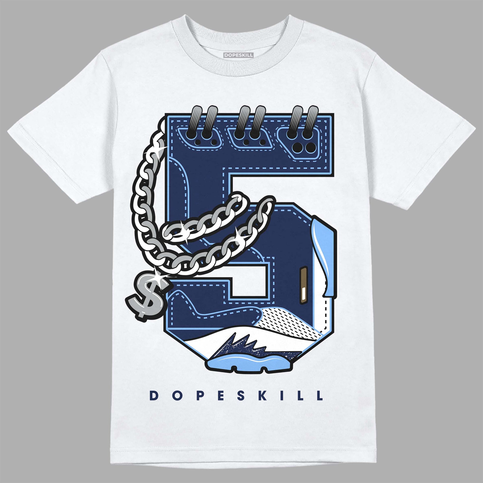 Jordan 5 Midnight Navy DopeSkill T-Shirt No.5 Graphic Streetwear