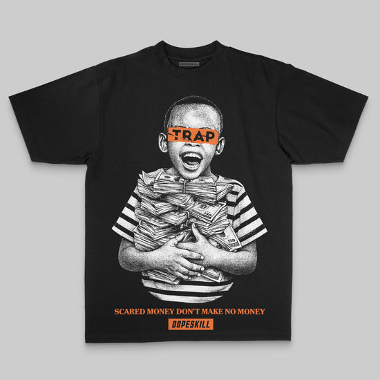 Orange Oversize Print Scared Money Don't Make No Money DopeSkill Graphic Premium T-shirt Streetwear - Black