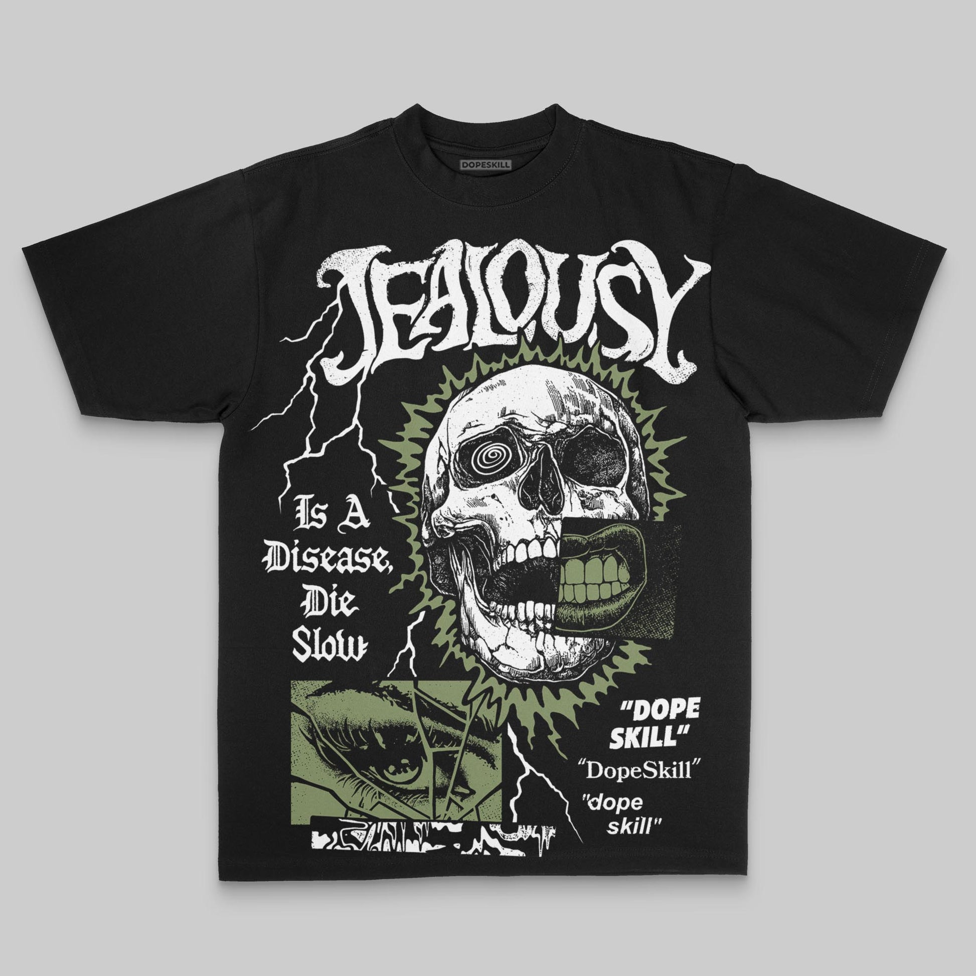 Olive Oversize Print Jealousy DopeSkill Graphic T-shirt Streetwear - black