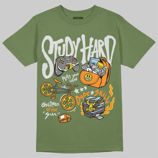 Olive Sneakers DopeSkill T-Shirt Study Hard Graphic Streetwear - military green