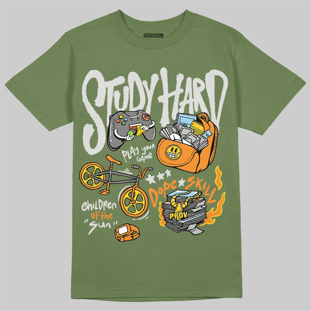 Olive Sneakers DopeSkill T-Shirt Study Hard Graphic Streetwear - military green