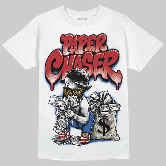 Fragment x UNION x Jordan 1 High OG “Varsity Red/Sport Royal” DopeSkill T-Shirt Paper Chaser Boy Graphic Streetwear - White