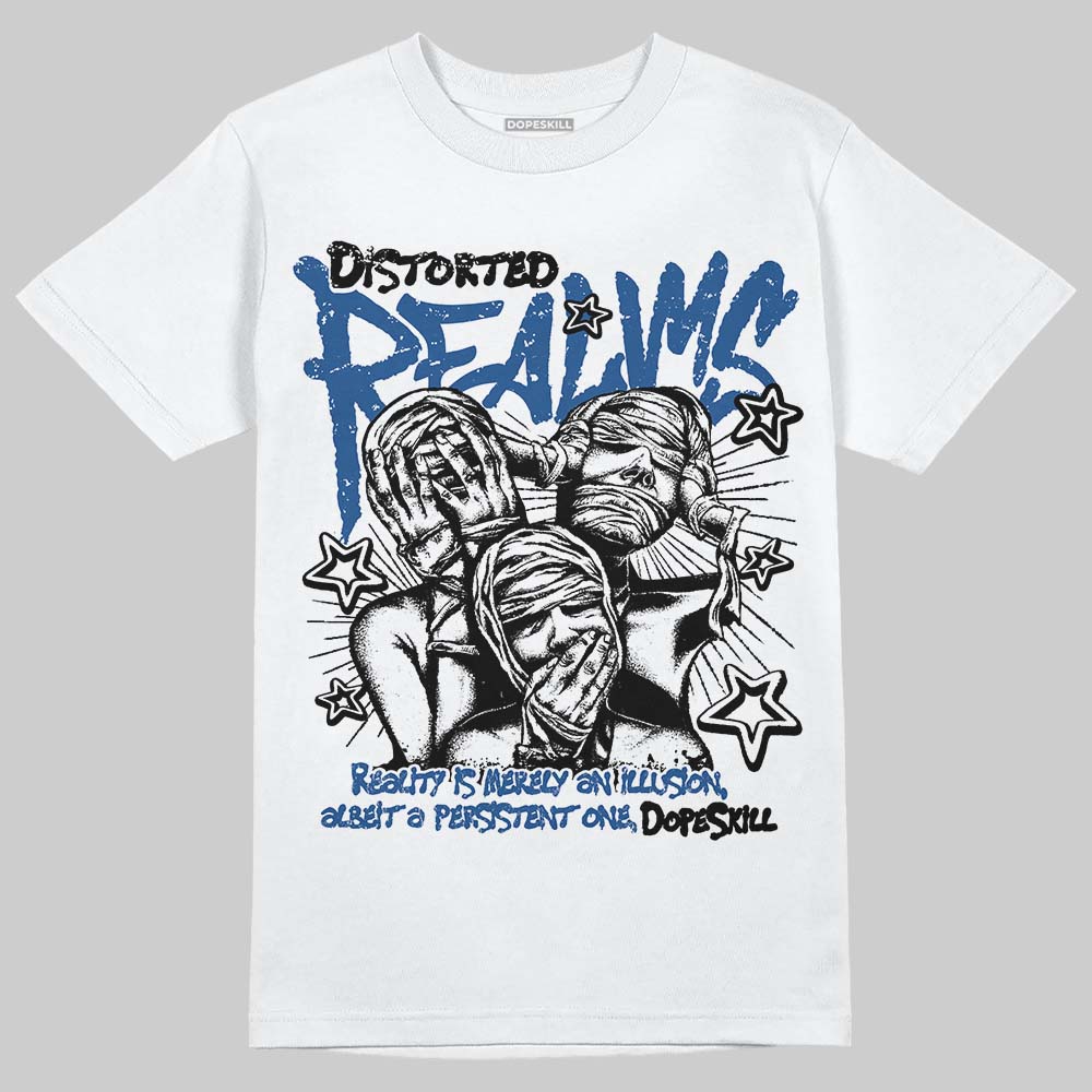 Jordan 1 Low OG “Storm Blue” DopeSkill T-Shirt Distorted Realms Graphic Streetwear - White