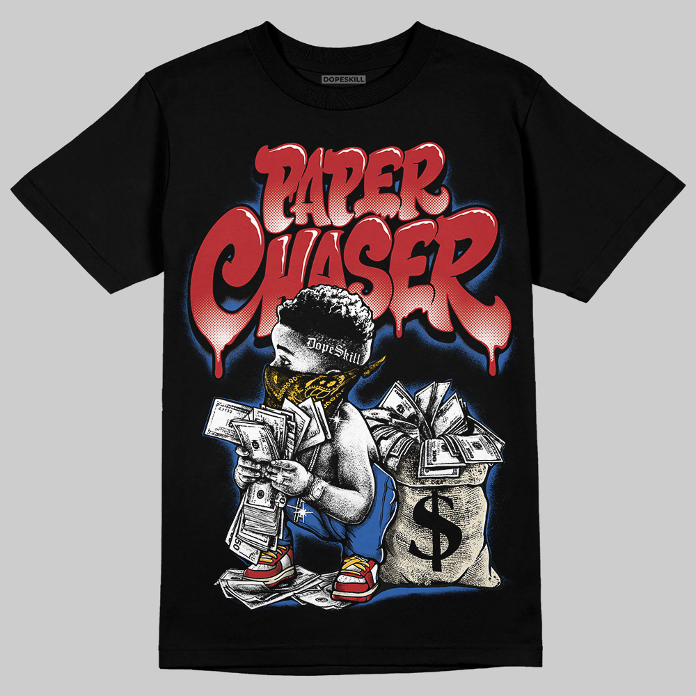 Fragment x UNION x Jordan 1 High OG “Varsity Red/Sport Royal” DopeSkill T-Shirt Paper Chaser Boy Graphic Streetwear - Black