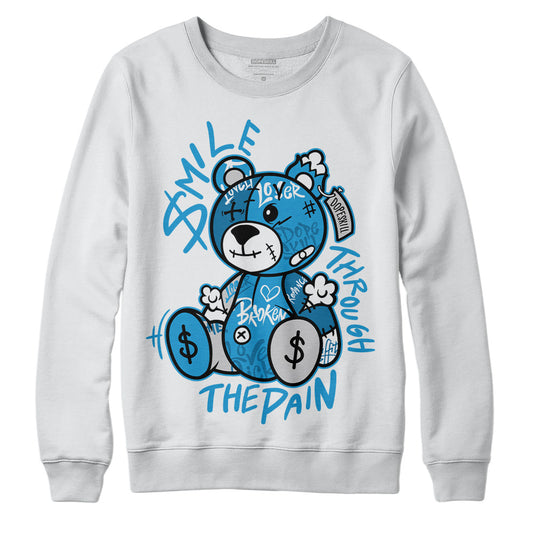Jordan 4 Retro Military Blue DopeSkill Sweatshirt Smile Through The Pain Graphic Streetwear - White